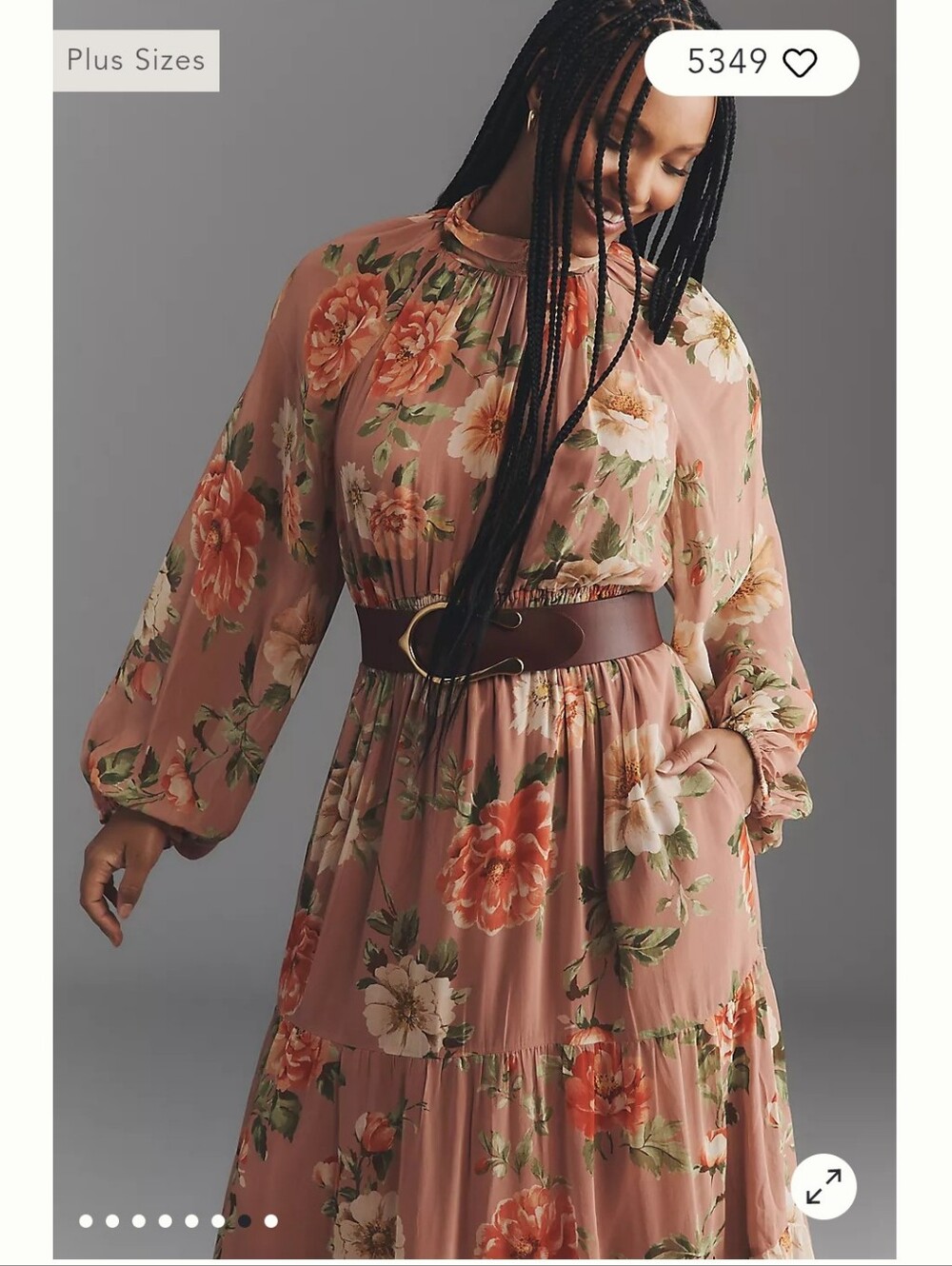 Antropologie Somerset Floral Pink  Long-Sleeve Mock-Neck Chiffon Maxi Dress XL - Picture 7 of 9